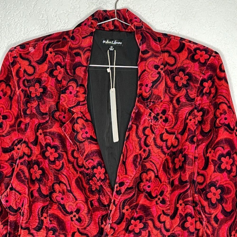 NWT Penny Blazer Red Velvet Floral Retro Size 2XL - Picture 4 of 16